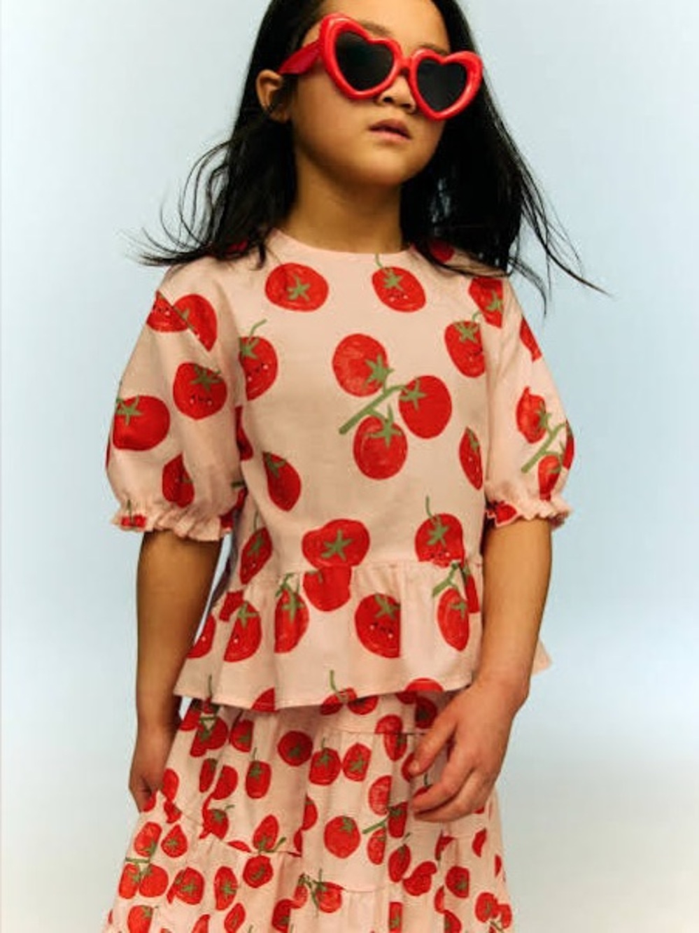 H&M Girls Tomato Set Peplum Top and Tiered Maxi Skirt Suit Cotton